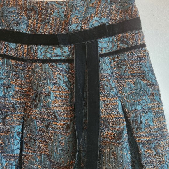 Y2K Teal Textured Pleated Brocade Skirt – Size M - Picture 2 of 12